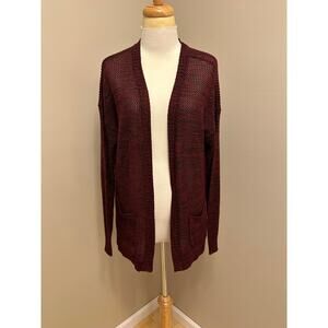 Mudd Open Front Waffle Knit Cardigan Burgundy Sz XL